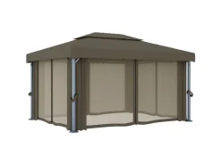 vidaXL Pavillon mit Vorhängen & LED-Lichterkette 4x3 m Taupe