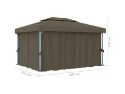 vidaXL Pavillon mit Vorhängen & LED-Lichterkette 4x3 m Taupe