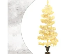 vidaXL Spiral-Weihnachtsbaum mit Topf und LEDs Weiß 120 cm PVC