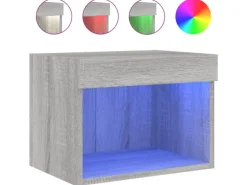 vidaXL Wand-Nachttische mit LED-Leuchten 2 Stk Grau Sonoma Modell 2