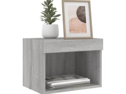 vidaXL Wand-Nachttische mit LED-Leuchten 2 Stk Grau Sonoma Modell 2
