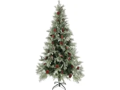 vidaXL Weihnachtsbaum mit Zapfen Grün und Weiß 225 cm PVC & PE