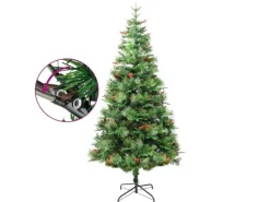 vidaXL Weihnachtsbaum mit LEDs & Kiefernzapfen Grün 225 cm PVC & PE Modell 1