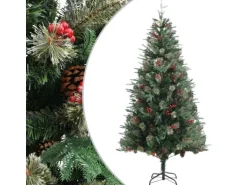 vidaXL Weihnachtsbaum mit Zapfen Grün 225 cm PVC   PE