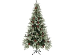 vidaXL Weihnachtsbaum mit LEDs Kiefernzapfen Grün Weiß 225 cm PVC   PE
