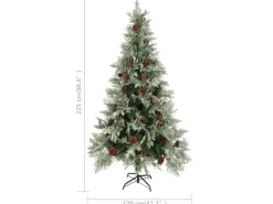 vidaXL Weihnachtsbaum mit LEDs Kiefernzapfen Grün Weiß 225 cm PVC   PE