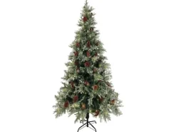 vidaXL Weihnachtsbaum mit LEDs Kiefernzapfen Grün Weiß 225 cm PVC   PE