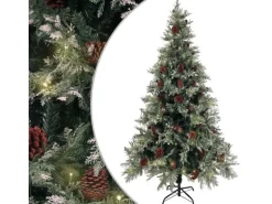 vidaXL Weihnachtsbaum mit LEDs&Kiefernzapfen Grün&Weiß 195 cm PVC & PE