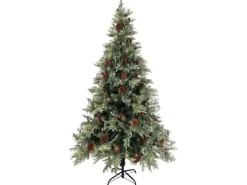 vidaXL Weihnachtsbaum mit LEDs&Kiefernzapfen Grün&Weiß 195 cm PVC & PE