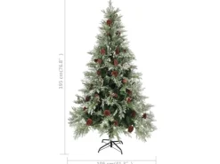 vidaXL Weihnachtsbaum mit LEDs&Kiefernzapfen Grün&Weiß 195 cm PVC & PE