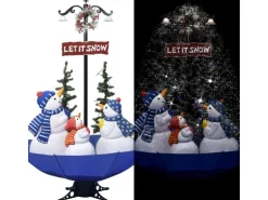 vidaXL Weihnachtsbaum mit Schnee und Schirm-Fuß Blau 170 cm PVC
