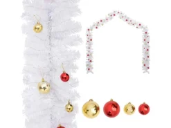 vidaXL Weihnachtsgirlande Geschmückt mit Kugeln Weiß 10 m