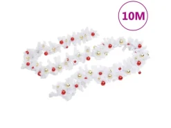 vidaXL Weihnachtsgirlande Geschmückt mit Kugeln Weiß 10 m