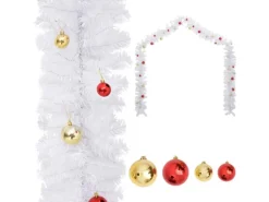 vidaXL Weihnachtsgirlande Geschmückt mit Kugeln Weiß 5 m