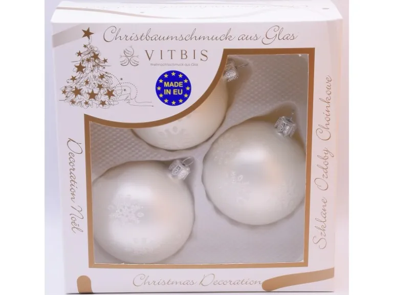 Vitbis Glas-Weihnachtskugeln 3-teilig Dekor Weiß-Matt Ø 8 cm