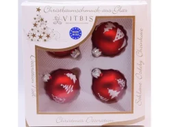 Vitbis Glas-Weihnachtskugeln 4-teilig Dekor Rot-Matt Ø 6 cm