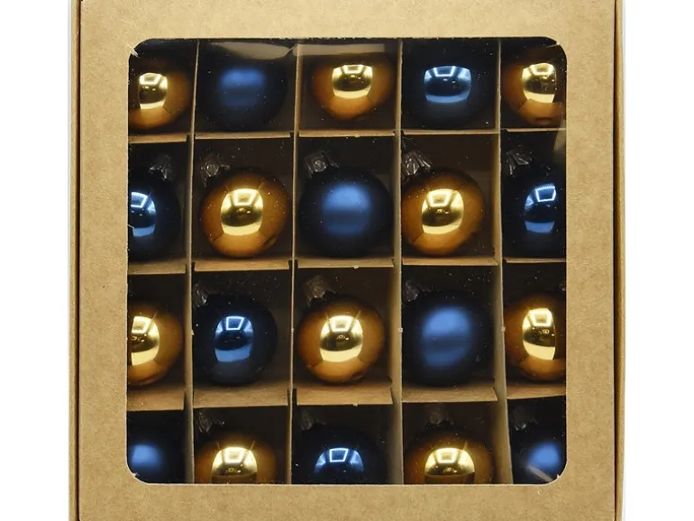 Vitbis Weihnachtskugel-Set Glas Ø 3 cm Dunkelblau Mix Cognac Glänzend 20 Stück