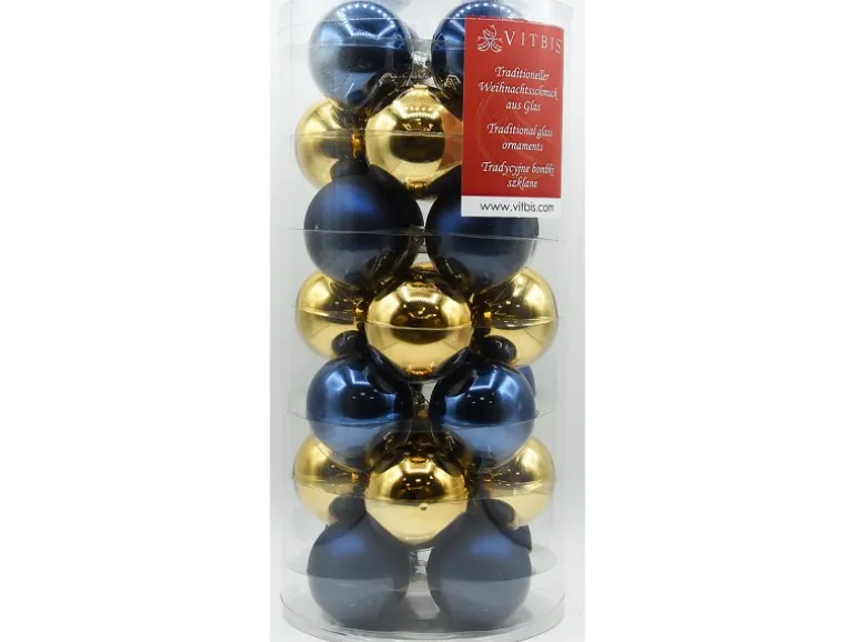 Vitbis Weihnachtskugel-Set Glas Ø 6 cm Dunkelblau Mix Cognac Glänzend 28 Stück