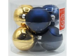 Vitbis Weihnachtskugel-Set Glas Ø 8 cm Dunkelblau Mix Cognac Glänzend 6 Stück