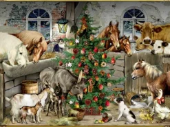 Wandkalender Nostalgische Weihnachten bei den Tieren im Stall