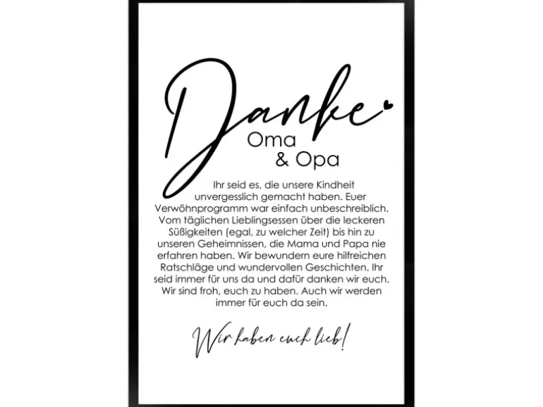 WANDStyle Gerahmtes Poster Danke Oma und Opa 40 x 60 cm Geschenkidee für Mehrere Personen