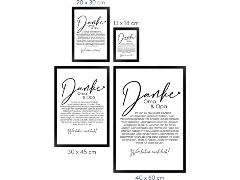 WANDStyle Gerahmtes Poster Danke Oma und Opa 40 x 60 cm Geschenkidee für Mehrere Personen