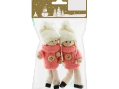 Weichnachts-Figuren aus Strick und Holz 2 Stück Rosa-Weiß 14 cm