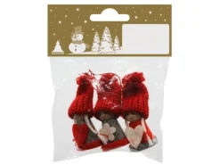 Weihnachtliche Holzfiguren Rot/Grau Hängeschmuck 3er Set 6 cm