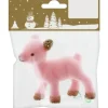 Weihnachtliche Rehkitzfigur stehend aus Kunststoff beflockt Rosa-Gold 7,5 cm