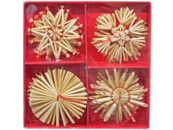 Weihnachtliche Strohsterne 16 Weihnachts-Anhänger in praktischer Box 4 Designs