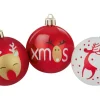 Weihnachtsbaumkugeln Ø 6 cm Kunststoff Rot Weiß Rentier 9-teilig