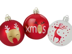 Weihnachtsbaumkugeln Ø 6 cm Kunststoff Rot Weiß Rentier 9-teilig