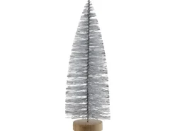 Weihnachts-Deko Baum aus Kunststoff mit Holzfuß 15 cm Silber
