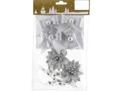 Weihnachts-Deko Baumdekoration-Set Kunststoff 7 cm Silber-Weiß Glitter 9-teilig