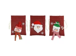 Weihnachts-Deko Beutel aus Jute 12 cm x 16 cm Rot 3 Stück