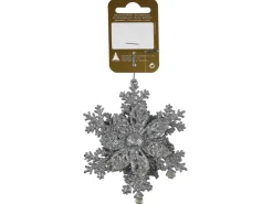 Weihnachts-Deko Blume auf Schneeflocke aus Kunststoff 10 cm x 10 cm Silber