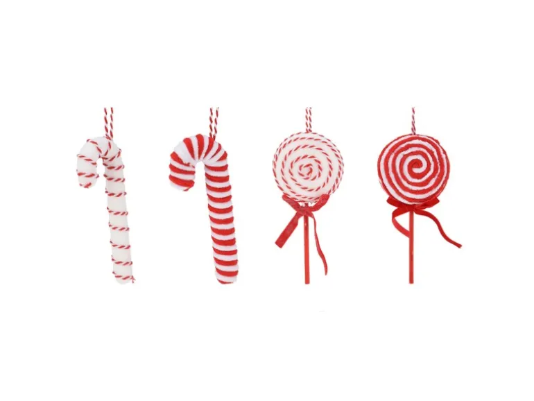 Weihnachts-Deko Bonbon zum Anhängen 195 x 80 x 20 mm Rot-Weiß 4-fach Sortiert