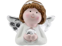 Weihnachts-Deko Engel mit Stern aus Keramik 10 cm x 9 cm Weiß-Silber