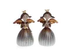 Weihnachts-Deko Figur Engel mit Krone 6 cm x 11 cm Braun-Gold 2-fach Sortiert