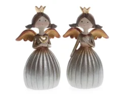 Weihnachts-Deko Figur Engel mit Krone 9 cm x 15 cm Braun-Gold 2-fach Sortiert