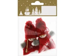 Weihnachts-Deko Figuren zum Hängen aus Filz und Wolle 9 cm Rot-Grau 2 Stück
