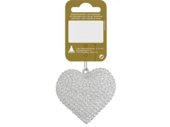 Weihnachts-Deko Herz zum Hängen aus Kunstoff 6,5 cm Weiß Glitter