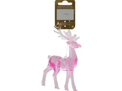 Weihnachts-Deko Hirsch zum Aufhängen aus Acryl 7,5 cm x 14 cm Rosa
