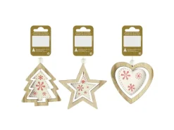 Weihnachts-Deko Holzhänger 7,5 cm Natur-Rot 3-fach Sortiert