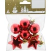 Weihnachts-Deko Kugeln- und Sterne-Set aus Kunststoff 4 cm Rot 6-teilig