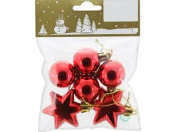 Weihnachts-Deko Kugeln- und Sterne-Set aus Kunststoff 4 cm Rot 6-teilig