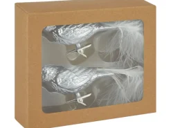 Weihnachts-Deko Kunststoffvögel mit Clip Silber 2 Stück