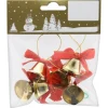 Weihnachts-Deko Metallglöckchen mit Schleife zum Hängen 2,2 cm Gold-Rot 6 Stück