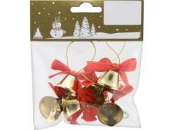 Weihnachts-Deko Metallglöckchen mit Schleife zum Hängen 2,2 cm Gold-Rot 6 Stück