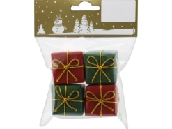Weihnachts-Deko Päckchen aus Papier und Styropor 3,2 x 3,2 cm Grün-Rot 4 Stück